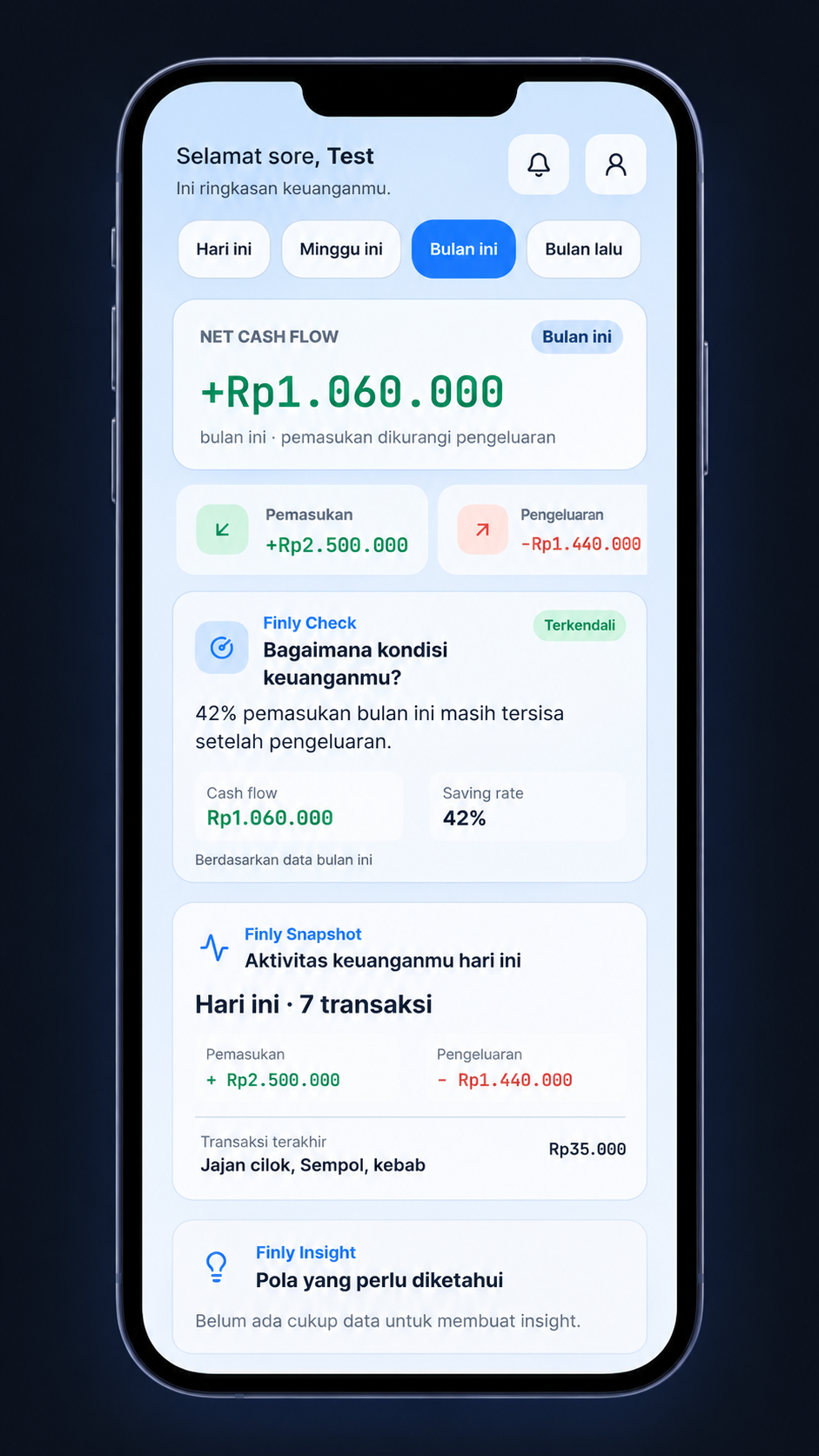 Contoh dashboard keuangan aplikasi FINZY